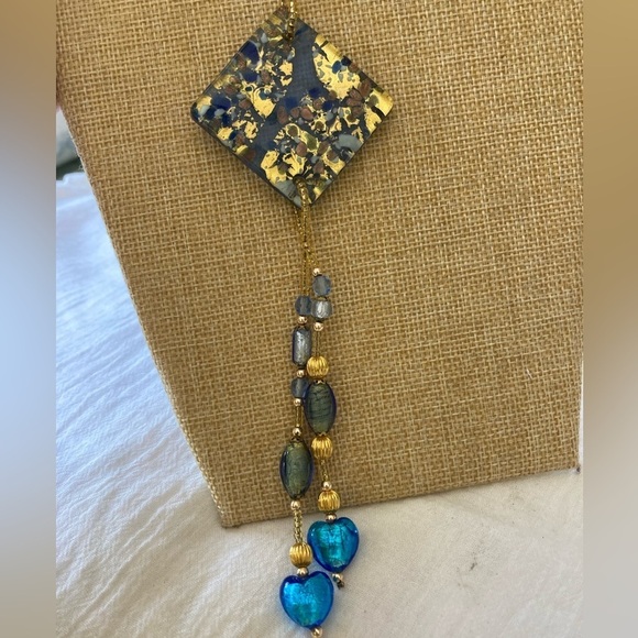 Foiled Glass and‎ Heart Glass Beads Tassels Pendant Necklace - Picture 5 of 6